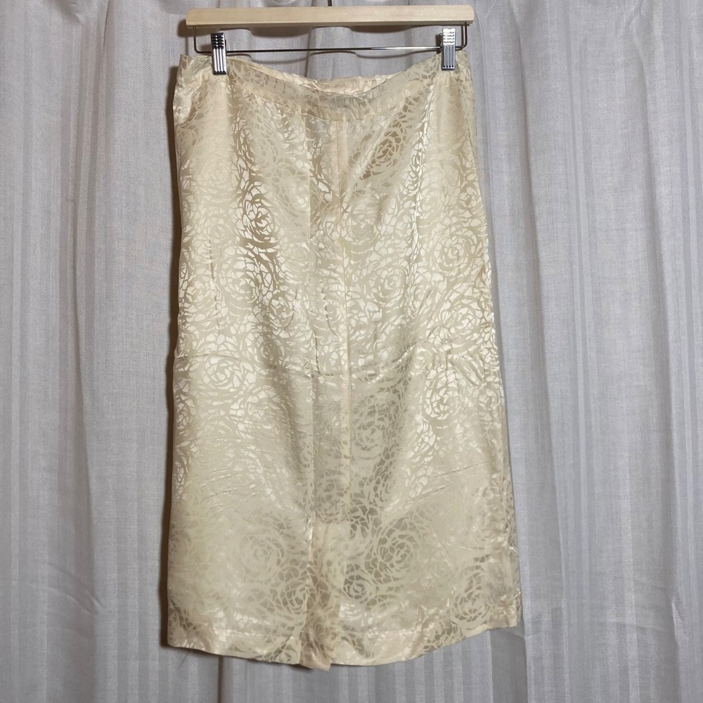 Argenti Womens Vintage 100% Silk Rose Jacquard Midi Skirt Cream 10 Quiet Luxury